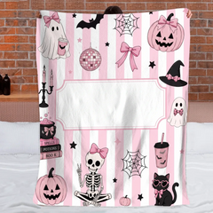Personalized Pink Halloween Blanket For Girls - Custom Name Trick Or Treat Cozy - Gift For Teen Girls