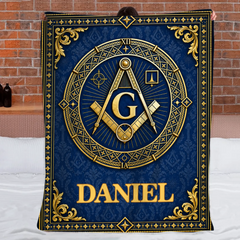 Personalized Masonic Square & Compass Blanket - Custom Name Freemasonry Symbol Blanket - Gift For Freemasons