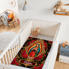 Personalized Our Lady of Guadalupe Blanket - Custom Name Sacred Heart & Rose Blanket - Meaningful Catholic Gift