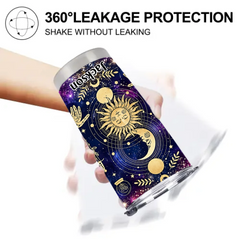 Mystical Celestial Thermos Cup - Sun Moon & Starry Galaxy Insulated Cup - Gift For Astrology & Witchcraft Lovers