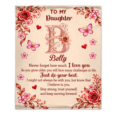 Personalized Floral Initial Blanket - Custom A-Z Letter, Name & Loving Message - Heartfelt Gift For Daughter & Granddaughter
