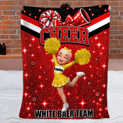 Personalized Cheerleader Blanket – Custom Name & Team Name Glitter Cheerleading Blanket – Birthday & Christmas Gift For Cheerleaders, Daughters & Granddaughters