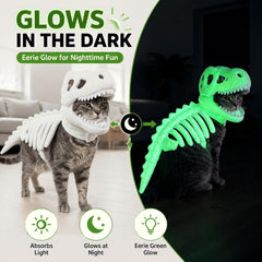Glow-in-the-Dark Dinosaur Skeleton Pet Costume - 3D Plush Halloween Outfit for Cats & Dogs