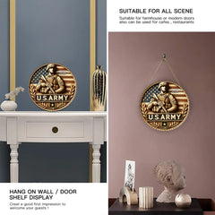 Design of the American Flag and Soldiers Door Plate - Personalized Wooden Sign