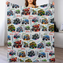 Customized Monster Truck Blanket - Personalized Name - Gift For boys, Truck Lovers