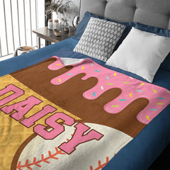 Customized Ice Cream Baseball Blanket - Personalized Name - Gift For Baseball Enthusiast, Athlete
