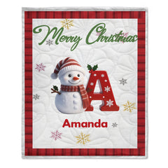 ⛄️Custom Christmas Blanket  - Personalized  Snowman Initial and Name - Christmas Gift