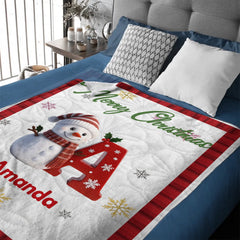 ⛄️Custom Christmas Blanket  - Personalized  Snowman Initial and Name - Christmas Gift