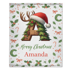 Customized Christmas Tree Snowman Elf Igloo Initial Blanket - Personalized Name And Initial - Christmas Gift for Kids Family, Christmas Gatherings