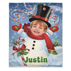⛄️Customized Snowman Blanket - Personalized Photos and Names Flannel Soft Blanket - Gift for Kids