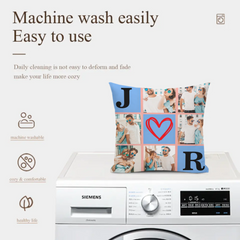 Customized Nine-grid Throw Pillow - Personalized 6 Photos Collage Initial Pillow - Anniversary Gift