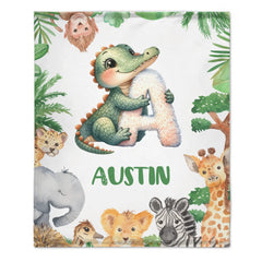 Custom Animal Alphabet Blanket – Personalized Jungle Learning Blanket – Gift for Kids