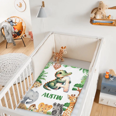 Custom Animal Alphabet Blanket – Personalized Jungle Learning Blanket – Gift for Kids