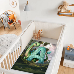 Custom Dinosaur Alphabet Blanket – Personalized Dino Letter Blanket – Gift for Kids & Toddlers