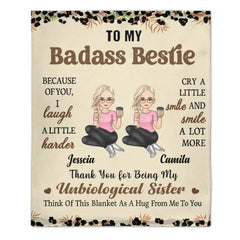 Customized Badass Sister Brother Leopard Print Cartoon Blanket - Personalized Name And Cartoon Characters- Home Decor Birthday Friendship Gift for Besties Friends