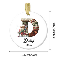 Customized Cute Animals Knitted Letter Design Ceramic Ornament - Personalized Name And Initial Letter - Christmas Gift For Family, Friends