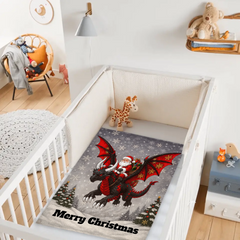 Customized Santa Claus Riding A Dragon Blanket - Personalized Text - Christmas Gift