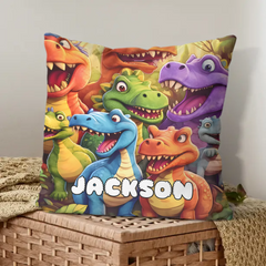 Customized Cute Dinosaur Throw Pillow - Personalized Name - Gift For Kids, Children