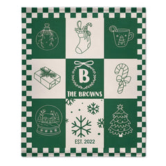 Customized Cartoon Line Jigsaw Blanket- Personalized Name and Year Christmas Blanket - Christmas Gift For Kids, Children