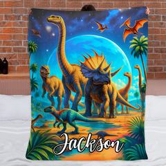 Customized Jurassic Dinosaur Blanket - Personalized Name - Gifts For Dinosaur Enthusiasts, Friend