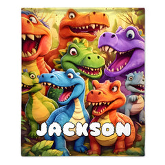 Customized Cute Dinosaur Blanket - Personalized Name - Gift For Kids, Children