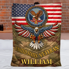 Patriotic Eagle & Flag Customized Veteran Blanket - Personalized Name - Gift For Veterans, Soldiers