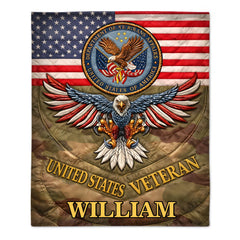 Patriotic Eagle & Flag Customized Veteran Blanket - Personalized Name - Gift For Veterans, Soldiers