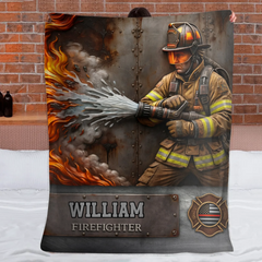 Customized Firefighter Themed Blanket - Personalized Name - Gift For Firefighters