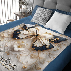 Customized Elegant Butterfly & Pearl Floral Blanket - Personalized Name - Gift For Wife, Friends