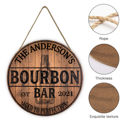 Bourbon Bar Customized Decorative Wooden Doorplates - Personalized Door Sign with Name, Year - Gifts For Gift For Whiskey Lovers, Bar Owners