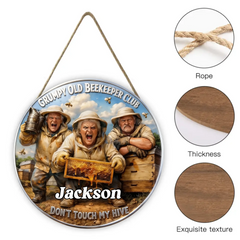 Grumpy Old Beekeeper Club Customized Wooden Doorplates - Personalized Name - Gift For Beekeepers