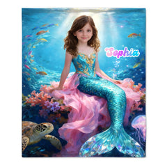 Dinosaur / Spider / Unicorn / Mermaid Theme Customized Photo Blanket - Personalized Photos and Names of Children - Gift for Children, Kids, Grandchildren