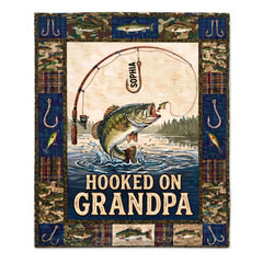Hooked Catch Customized Blanket - Personalized Kid's Name - Gift For Grandpa