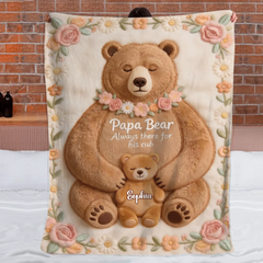 Customized Mama Papa Bear Blanket - Personalized Name - Gift For Moms, Dads