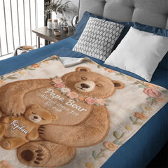 Customized Mama Papa Bear Blanket - Personalized Name - Gift For Moms, Dads