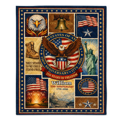 Customized USA 250th Anniversary Eagle Blanket - Personalized Name - Patriot's Memorabilia