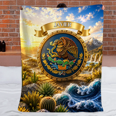 Customized Mexican Eagle Emblem Blanket - Personalized Name - Gift For Family, Friends, Husband & Wife