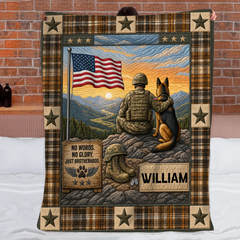 Soldier And Dog Brotherhood Blanket - Personalized Name - Gift For Veterans, Soldiers & Dog Lovers