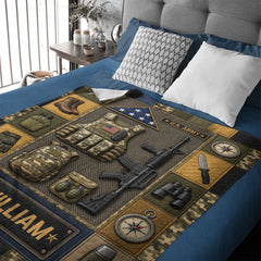 U.S. Army Tactical Gear Blanket - Personalized Name - Gift For Soldiers, Veterans & Military Lovers