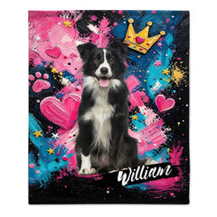 Graffiti Style Pet Portrait Blanket - Personalized Pet Photo & Name - Custom Memorial Gift for Dog Lovers