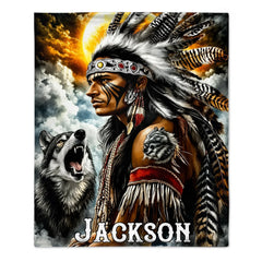 Personalized Wolf Spirit Blanket - Custom Name Native-Inspired Moonlight Blanket - Gift For Wolf Lovers