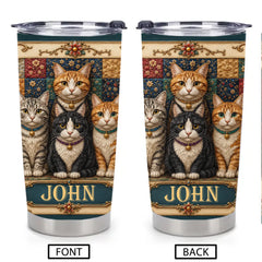 Personalized Vintage Cat Family Tumbler - Custom Name Floral Cat Cup - Gift For Cat Lovers