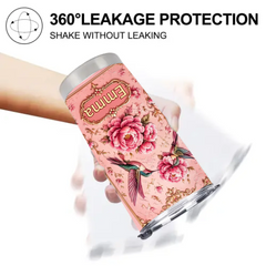 Personalized Hummingbird Floral Thermos Cup - Custom Name Purple & Pink Flower Cup - Gift For Her