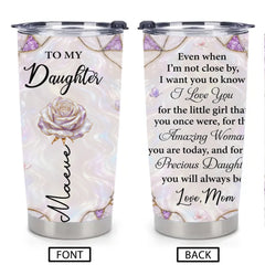 Personalized To My Daughter Thermos Cup - Custom Name Flower Butterfly Cup - Gift For Daughter