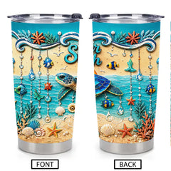 Personalized Sea Turtle Beach Thermos Cup - Custom Name Ocean Cup - Gift For Beach Lovers