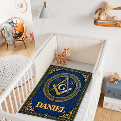 Personalized Masonic Square & Compass Blanket - Custom Name Freemasonry Symbol Blanket - Gift For Freemasons