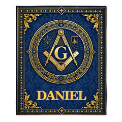 Personalized Masonic Square & Compass Blanket - Custom Name Freemasonry Symbol Blanket - Gift For Freemasons