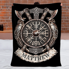 Personalized Viking Warrior Blanket - Custom Name Norse Shield & Axe Blanket - Gift For Viking Lovers