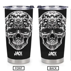 Skull Design Stainless Steel Tumbler – Double-Wall Insulated Travel Cup for Hot & Cold Drinks – Unique Gift for Skull Lovers
