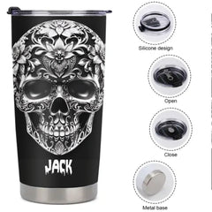 Skull Design Stainless Steel Tumbler – Double-Wall Insulated Travel Cup for Hot & Cold Drinks – Unique Gift for Skull Lovers